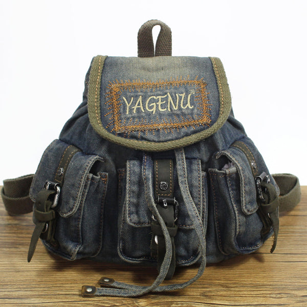 Vintage Denim Blue Womens Backpacks School Backpacks - Back View