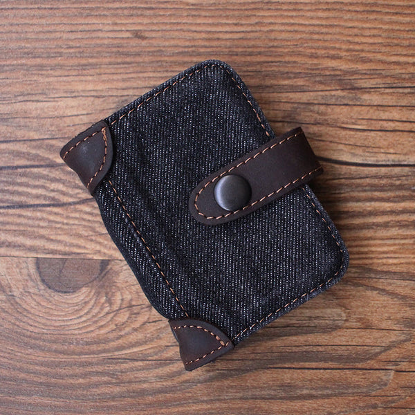 Black Denim Bifold Mens Card Wallet Denim - Back View