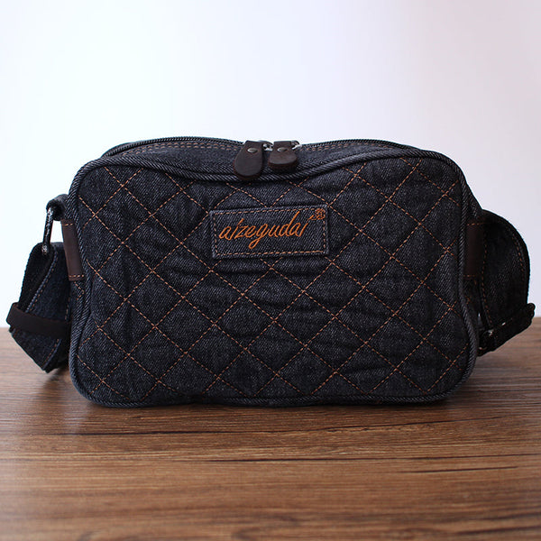Black Denim Womens Small Quilted Shoulder Bags - Back View