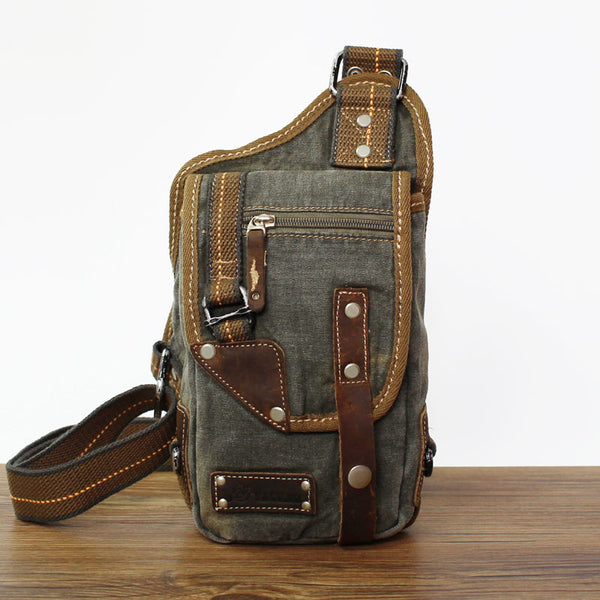Army Green Denim Mens Small Shoulder Bag - Back View