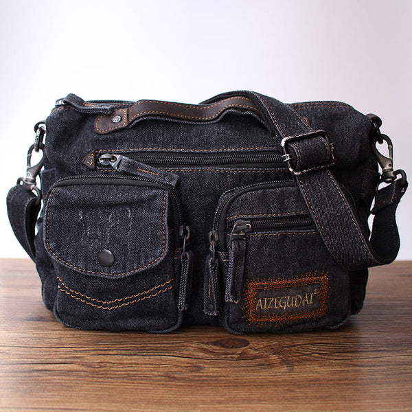 Black Denim Side Bag Mens Denim Messenger - Back View