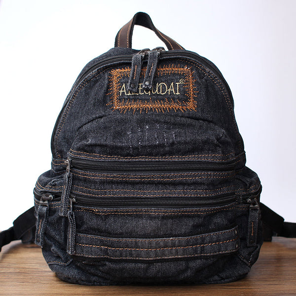 Denim Blue Womens Backpack School Backpacks Blue Vintage Denim Backpack For Wome AIZZ01481049