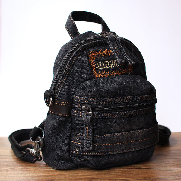 Denim Black Womens Backpack School Backpacks Blue - Back View