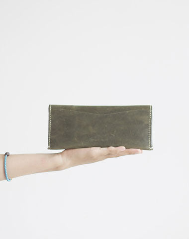 Handmade leather dark green clutch purse long wallet purse clutch women