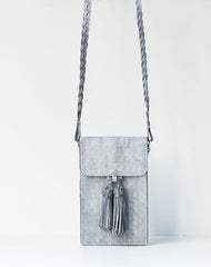 Handmade leather gray purse phone bag shoulder bag cossbody bag purse women