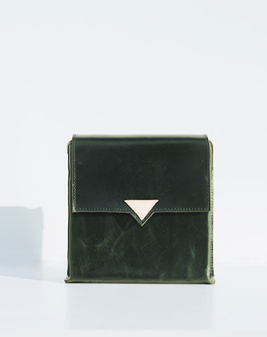 Handmade leather green square purse phone bag shoulder bag cossbody bag purse women