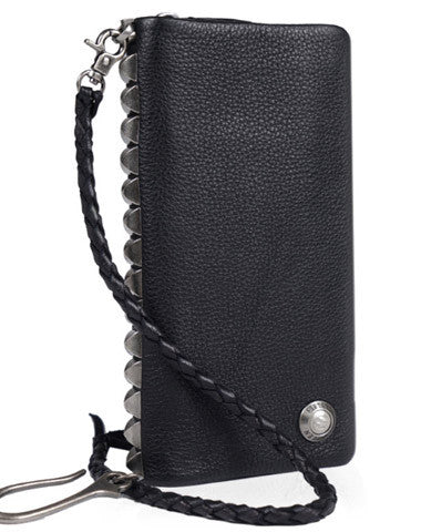 Leather biker trucker wallet leather chain men Black zip chain long wallet - EverHandmade