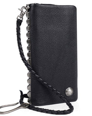 Leather biker trucker wallet leather chain men Black zip chain long wallet - EverHandmade