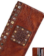 Handmade long wallet leather men rivet clutch vintage wallet for men - EverHandmade