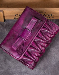 Genuine Leather Wallet Folded billfold Wallet Vintage Bowknot Wallet Purse Cute Gift For Women - EverHandmade