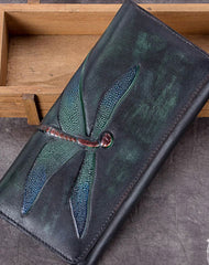 Genuine Leather Wallet Long Dragonfly Wallet Purse For Men Women - EverHandmade