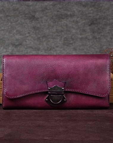 Genuine Leather Trifold Wallet Long Wallet Purse For Men Women - EverHandmade