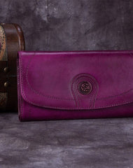 Genuine Leather Wallet Folded Long Wallet Vintage Wallet Purse For Women - EverHandmade