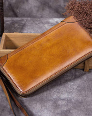 Genuine Leather Wallet Zip Long Wallet billfold Wallet Purse For Men Women - EverHandmade