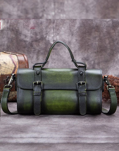 Vintage Leather Barrel Handbag Purse Shoulder Bag Crossbody Bag Purse For Women - EverHandmade