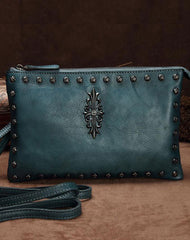 Genuine Leather Rivet Handbag Clutch Vintage Crossbody Bag Shoulder Bag Purse For Women - EverHandmade