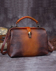 Handmade Green Leather Handbag Vintage Doctor Bag - Closure Detail
