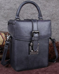 Genuine Leather Handbag Vintage Box Crossbody Bag Geometric Shoulder Bag Purse For Women - EverHandmade