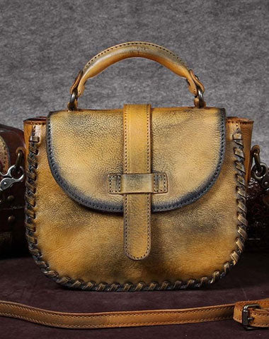 Genuine Leather Handbag Woven Vintage Crossbody Bag Shoulder Bag Purse For Women - EverHandmade