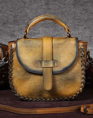 Genuine Leather Handbag Woven Vintage Crossbody Bag Shoulder Bag Purse For Women - EverHandmade