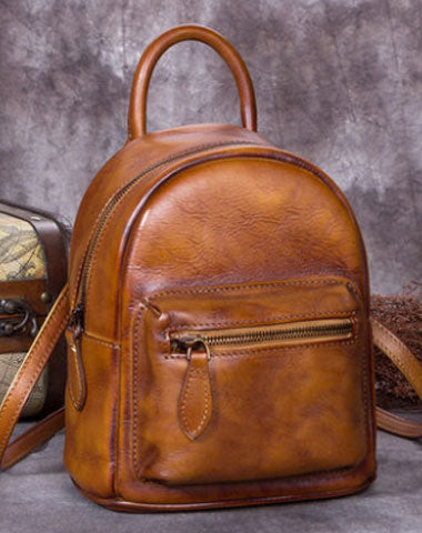 Vintage Leather Womens Backpack Bag School Vintage Backpack Purse for Women - EverHandmade