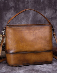 Genuine Leather Bucket Bag Vintage Handbag Bag Shoulder Bag Crossbody Bag Purse Clutch For Women - EverHandmade