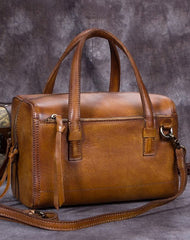 Genuine Leather Handbag Boston Bag Vintage Crossbody Bag Shoulder Bag Purse For Women - EverHandmade