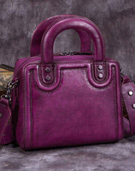 Genuine Leather Handbag Vintage Rivet Crossbody Bag Cube Shoulder Bag Purse For Women