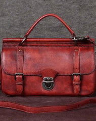 Genuine Leather Handbag Vintage Satchel Crossbody Bag Cube Shoulder Bag Purse For Women - EverHandmade