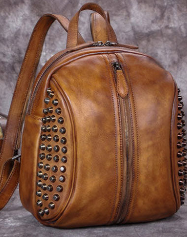 Genuine handmade Leather backpack bag rivet shoulder bag women leather purse