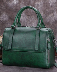 Genuine Leather Handbag Vintage Boston Bag Crossbody Bag Shoulder Bag Purse For Women - EverHandmade