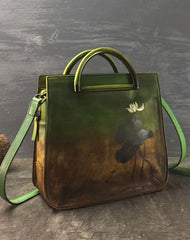 Genuine Leather Handbag Paiting Art Vintage Bag Crossbody Bag Shoulder Bag Purse For Women - EverHandmade