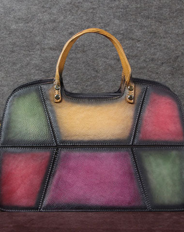 Genuine Leather Handbag Vintage Geometric Bag Shoulder Bag Crossbody Bag Purse Clutch For Women