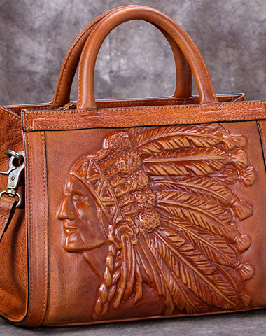 Leather Women Handbag Tooling Vintage Bag Shoulder Bag Purse For Women - EverHandmade
