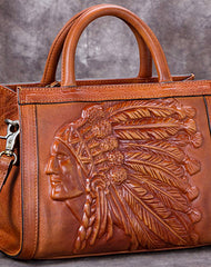 Leather Women Handbag Tooling Vintage Bag Shoulder Bag Purse For Women - EverHandmade