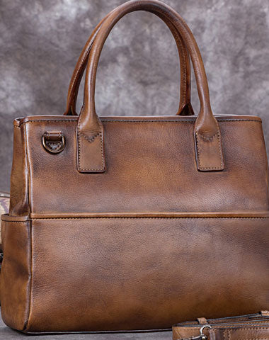 Genuine Leather Handbag Vintage Tote Bag Shoulder Bag Purse For Women - EverHandmade