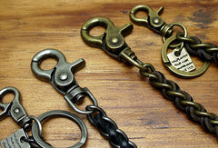 Handmade Motorcycle biker wallet chain black heavy coffee leather keychain - EverHandmade