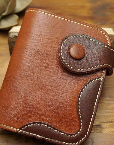 Handmade biker leather wallet with chain coffee red brown billfold wallet purse for men - EverHandmade