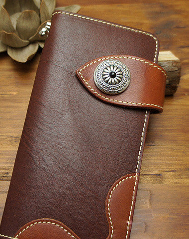 Handmade biker wallet leather with chain brown red brown Long wallet purse for men