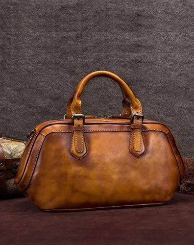 Tan Vintage Womens Leather Doctor Bags Doctor Handbag Doctor's Shoulder Bag Purse for Ladies