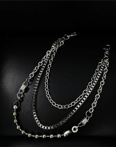 Punk Men's Metal Beaded Triple Long Wallet Chain Pants Chain Trendy Biker Wallet Chain For Men