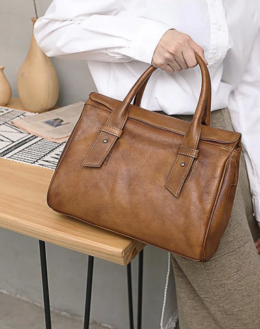 Vintage Brown Ladies Leather Handbag Purse Red Work Handbag Shoulder Purse for Women