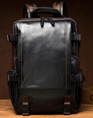 Black Fashion Mens Leather 14-inch Computer Backpacks Cool Travel Backpack School Backpack for men