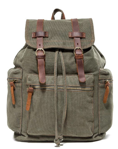 Canvas Leather Women Mens 14" Khaki Travel Backpack Green Computer Bag Black College Backpack for Men