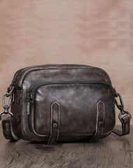 Grey Vintage Mens Leather Small Messenger Bag Side Bag Postman Bag Courier Bag for Men