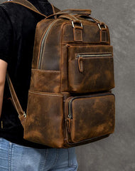 extra large leather backpack Vintage Brown Large Leather Backpack Men 16