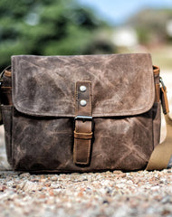 Cool Waxed Canvas Leather Mens Casual Waterproof Messenger Bag Camera Bag Side Bag For Men