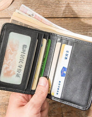 Black Cool Leather Mens Small Wallet billfold Wallet Bifold Vintage SLim Wallet for Men