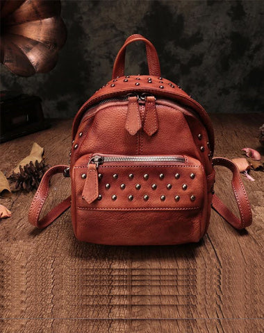 Vintage Brown Leather Womens Backpacks Small Black Leather Backpack for Ladies