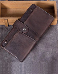 Coffee Vintage Mens Leather Bifold Long Wallet Brown Phone Clutch Purse for Men